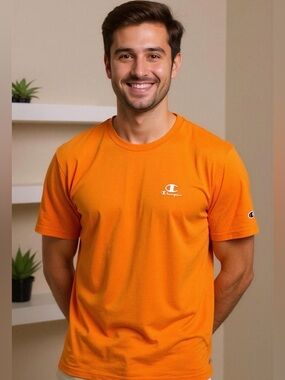 Champion Orange Short Sleeve Cotton Tee Bold Athletic Design